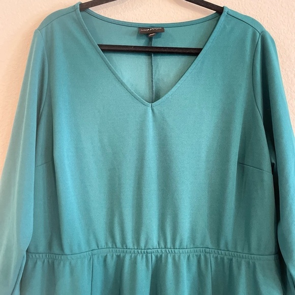 Lane Bryant Women’s Midi Dress Size 20 Green Ruched Waist 3/4 Sleeve Pull Over - Picture 4 of 14